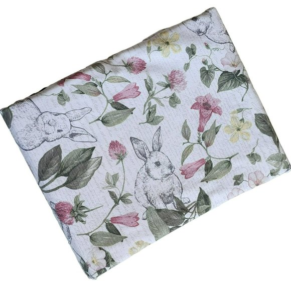 70in Round Cotton Tablecloth And Napkins With Printed Bunnies And Flowers Set - Picture 10 of 16
